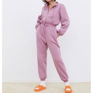 For Love & Lemons Josie Jumpsuit Size S Zip Front Drawstring Waist Lavender